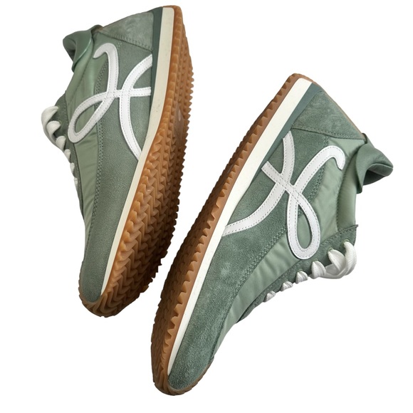 Loewe Women's Flow Logo Leather Trim Suede Sneaker - Pistachio Green 40 EU 10 US - Picture 10 of 15